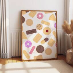 Biscuit Pattern Wall Art Print, Kitchen Poster, Cute Food For Kitchen, Dining Room, Retro British Print 2228 - thumbnail 3