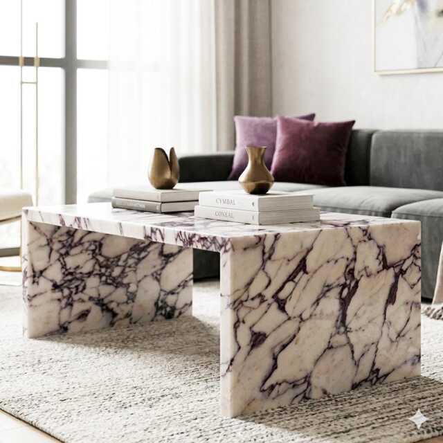 Calacatta Viola Genuine Marble Waterfall Coffee Table - image 1
