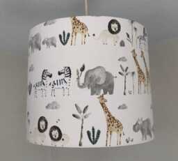 Lampshade - Nursery Ceiling Or Table Lampshade, Safari Zebra, Elephant, Giraffe, Dunelm Lampshade, Childrens Room Round Lampshade