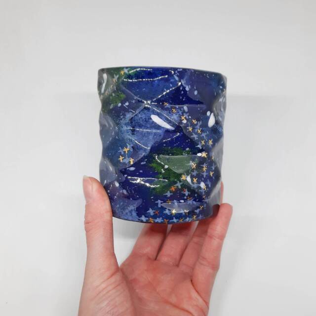 Galaxy Pen Pot/Desk Tidy - Midnight Blue Ceramic With Metallic Stars - Stationary Holder, Utensil/Pencil Desk & Office Decor - image 1