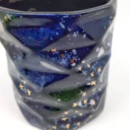 Galaxy Pen Pot/Desk Tidy - Midnight Blue Ceramic With Metallic Stars - Stationary Holder, Utensil/Pencil Desk & Office Decor - thumbnail 3