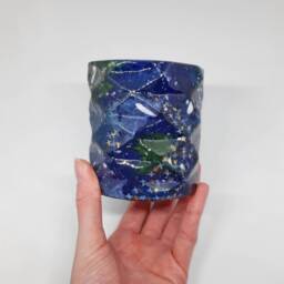 Galaxy Pen Pot/Desk Tidy - Midnight Blue Ceramic With Metallic Stars - Stationary Holder, Utensil/Pencil Desk & Office Decor