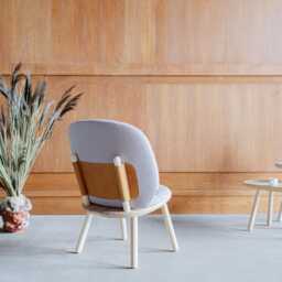 Beige Fabric Lounge Chair Scandinavian Style Wooden Armchair - thumbnail 3