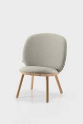 Beige Fabric Lounge Chair Scandinavian Style Wooden Armchair