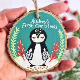 Baby First Christmas Ornament, Personalized Gift, Penguin Gift For Kids, Baby, Name Custom Girl - thumbnail 2