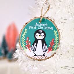 Baby First Christmas Ornament, Personalized Gift, Penguin Gift For Kids, Baby, Name Custom Girl - thumbnail 3