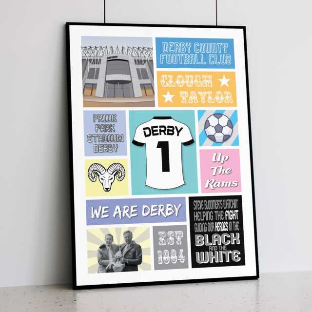 Derby County Collage Art Print Football History, Achievements - image 1