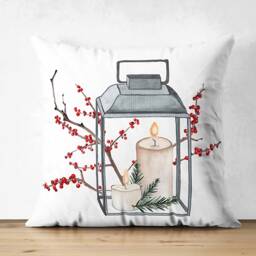 Christmas Candles Suede Cushion Covers With Lantern, Pine Cone, Wood & Leaves - Double Sided Printed Soft Fabric Multi-Sizes - thumbnail 2