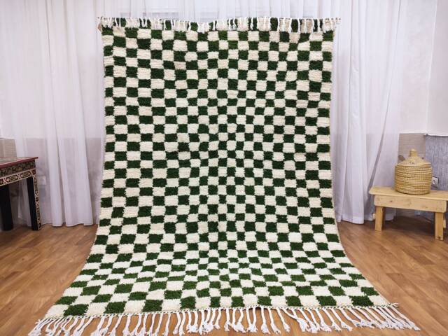 Handmade Beni Ourain Wool Rug, Olive & White Checkered Moroccan Carpet, Black Friday, Gift - image 1