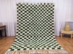 Handmade Beni Ourain Wool Rug, Olive & White Checkered Moroccan Carpet, Black Friday, Gift - thumbnail 1