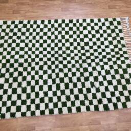 Handmade Beni Ourain Wool Rug, Olive & White Checkered Moroccan Carpet, Black Friday, Gift - thumbnail 4
