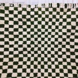 Handmade Beni Ourain Wool Rug, Olive & White Checkered Moroccan Carpet, Black Friday, Gift - thumbnail 2