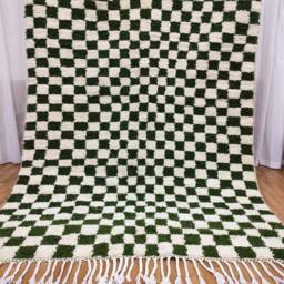 Handmade Beni Ourain Wool Rug, Olive & White Checkered Moroccan Carpet, Black Friday, Gift - thumbnail 3
