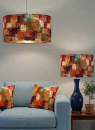 Handmade By Order Luxury Multi Colour Brush Strokes Abstract Art Print Velvet Drum Lamp Shade Pendant Light All Shapes & Sizes