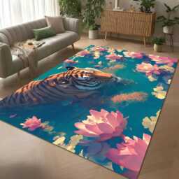 Tiger Lotus Rug - Serene Wildlife Tile Mat Nature Decor Washable Carpet - thumbnail 2