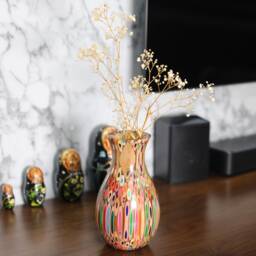 Colored Pencil Resin Vase - Wooden Stem, Dry Flower Holder Statement Art Piece - thumbnail 1