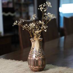 Colored Pencil Resin Vase - Wooden Stem, Dry Flower Holder Statement Art Piece - thumbnail 2