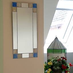 Small Art Deco Mirror - Hand Crafted With Genuine Teal/Bluestained Glass - thumbnail 4