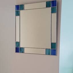 Small Art Deco Mirror - Hand Crafted With Genuine Teal/Bluestained Glass - thumbnail 2