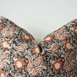"Block Print Pillow Cover Floral Batik, Boho Farmhouse Decor - 20"" X 20" - thumbnail 2