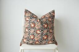 "Block Print Pillow Cover Floral Batik, Boho Farmhouse Decor - 20"" X 20" - thumbnail 1