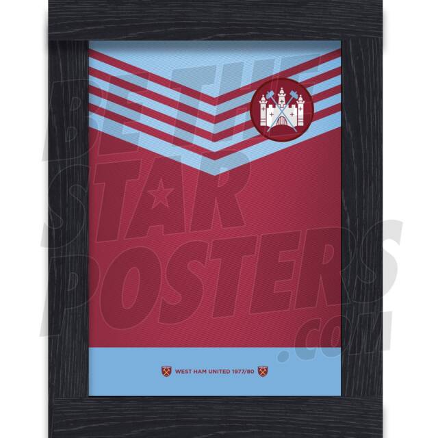 West Ham United Fc Retro Shirt Print 77/80 Home - Officially Licensed Product A4 A3 Framed