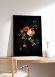 Antique Flower Painting, Floral Print, Still Life With Roses , Dark Academia Decor, Moody Wall Art, Botanical Digital Oil Painting - thumbnail 1