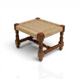 Handmade Jute Ottoman Footstool, Antique Square Wooden Stool, Boho Farmhouse Pouf, Rustic Accent - thumbnail 3