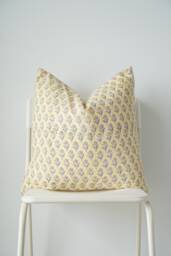 "Block Print Pillow Cover Floral Batik, Natural Dyed - 20"" X 20" - thumbnail 1