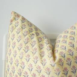 "Block Print Pillow Cover Floral Batik, Natural Dyed - 20"" X 20" - thumbnail 2