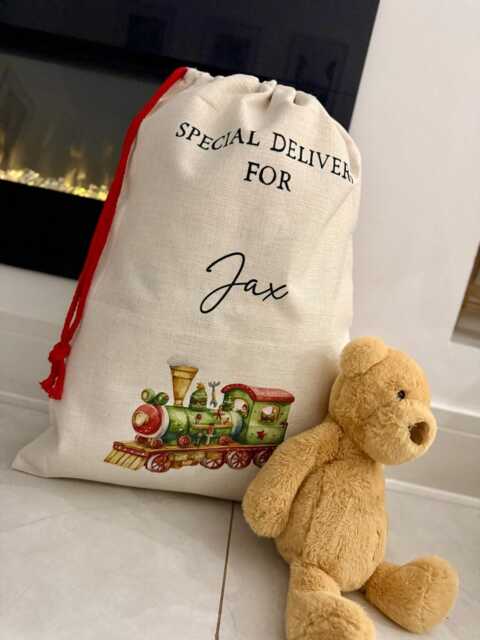 Personalised Train Christmas Sack + Stocking - image 1