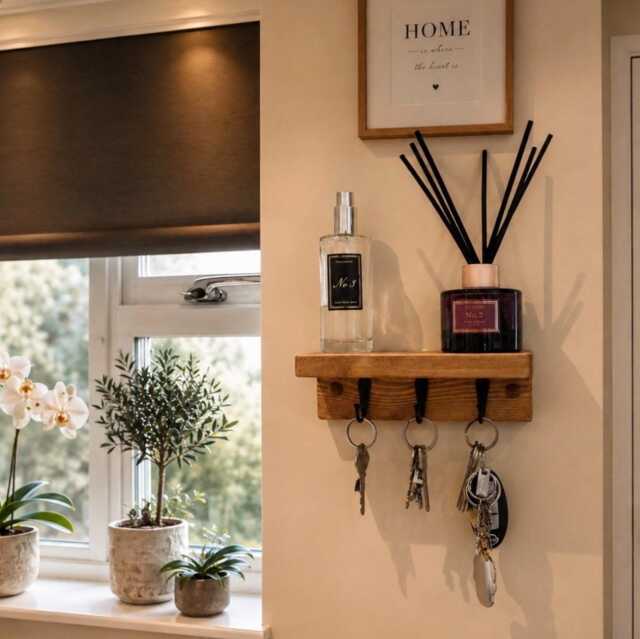 Handmade Oak Waxed Key Holder Shelf - Slimline Entryway Organiser - image 1