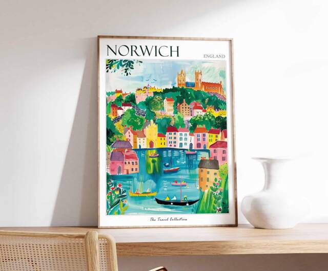 Norwich England Travel Poster Vintage British Art Print - image 1