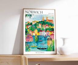 Norwich England Travel Poster Vintage British Art Print - thumbnail 1