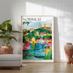 Norwich England Travel Poster Vintage British Art Print - thumbnail 2
