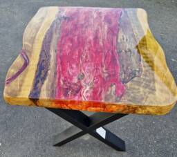Crimson & Gold Resin Art Table - thumbnail 1