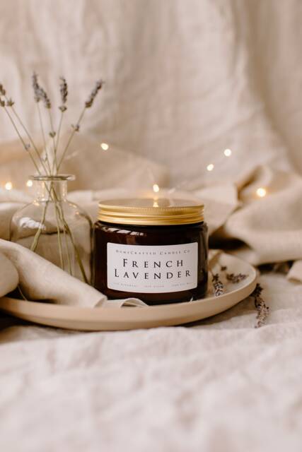 French Lavender Luxury Amber Glass Candle. Soy Wax, Handmade, Vegan, Eco Friendly - image 1