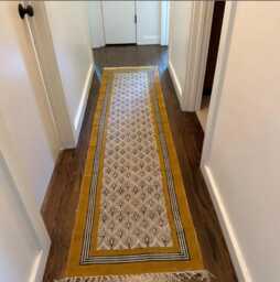 Hand Block Printed Stair Runner Rug Mustard Yellow Kilim, Custom Size - thumbnail 1