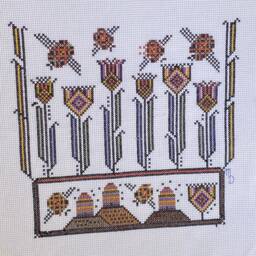 German Bees Cross Stitch Floral Aida Fabric Art - thumbnail 1