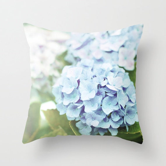 Blue Hydrangea Pillow, Flower Home Decor Pillow, Cushion, Nature Pillow - 16x16 18x18 20x20 Cover - image 1