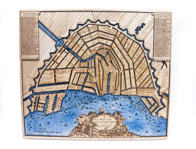 Amsterdam Vintage Wooden Map/1720 Year Engraving Wall Art - image 1