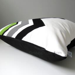 Black & White Chevron Sunbrella?? Outdoor Pillow Cover With Lime Green Accent, Geometric Cushions For Patio & Pool Lounge Chairs, Mazizmuse - thumbnail 3