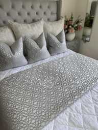 Silver Textured Bed Runner Luxury Geometric Scarf For Double & King Karma Fabric - thumbnail 1