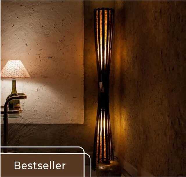 Floor Lamp Rustic Modern Design - Boho Wood Floor Free Standing Torchiere Of & Paper - image 1
