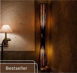 Floor Lamp Rustic Modern Design - Boho Wood Floor Free Standing Torchiere Of & Paper - thumbnail 1