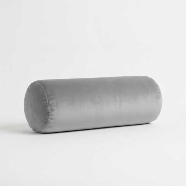 Plush Velvet Bolster Pillow Silver Grey Round Cushion, Neck & Lumbar Support - image 1