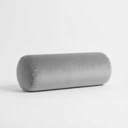 Plush Velvet Bolster Pillow Silver Grey Round Cushion, Neck & Lumbar Support - thumbnail 1