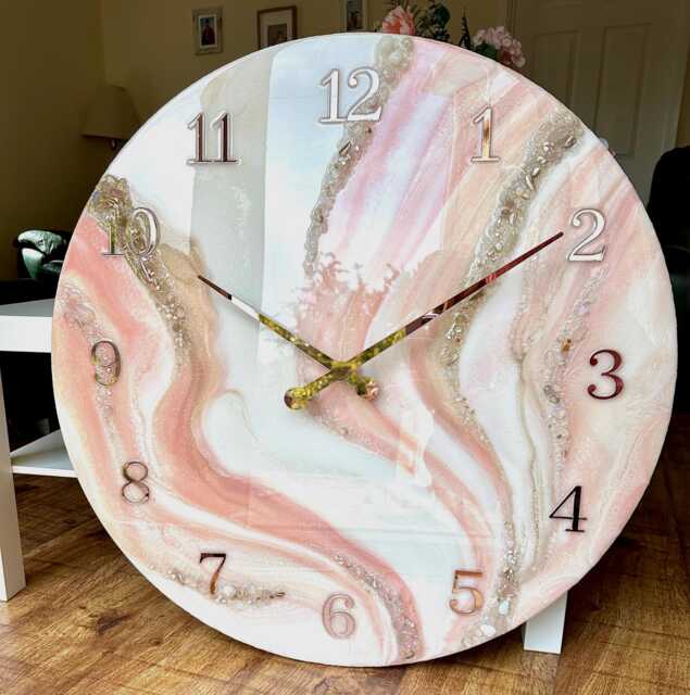 Extra Large Pink Epoxy Wall Clock, Modern Marble Home Decor - image 1