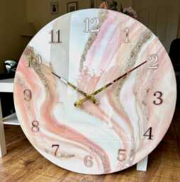 Extra Large Pink Epoxy Wall Clock, Modern Marble Home Decor - thumbnail 1