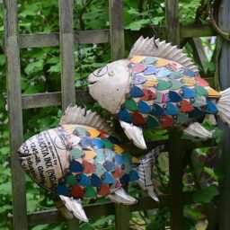 Recycled Metal Fish Wall Hanging, Rustic Coastal Garden Art, Colourful Artisan Ornament - thumbnail 2